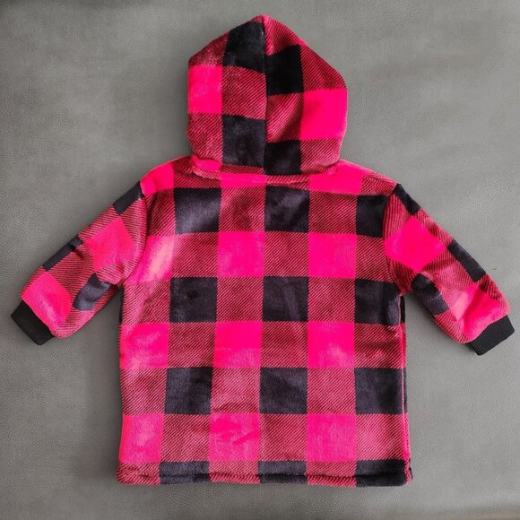 New Size 18M Sherpa Hoodie Sweatshirt sweater plaid 18 months Red Black Toddler - Picture 4 of 7